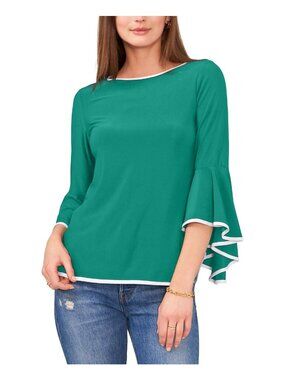 Sam & Jess Womens Contrast Trim Bell Sleeve Blouse Green Size Small NWT